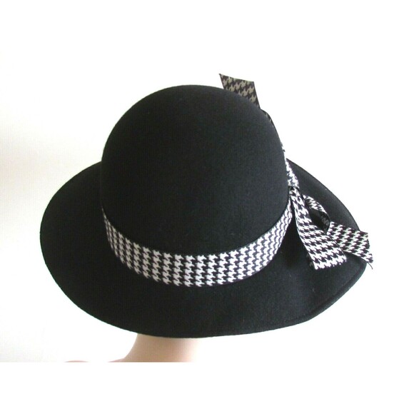 Women's Hats Designer Frank Olive Black Wool /Black White Bow Detail Hat - Picture 3 of 10